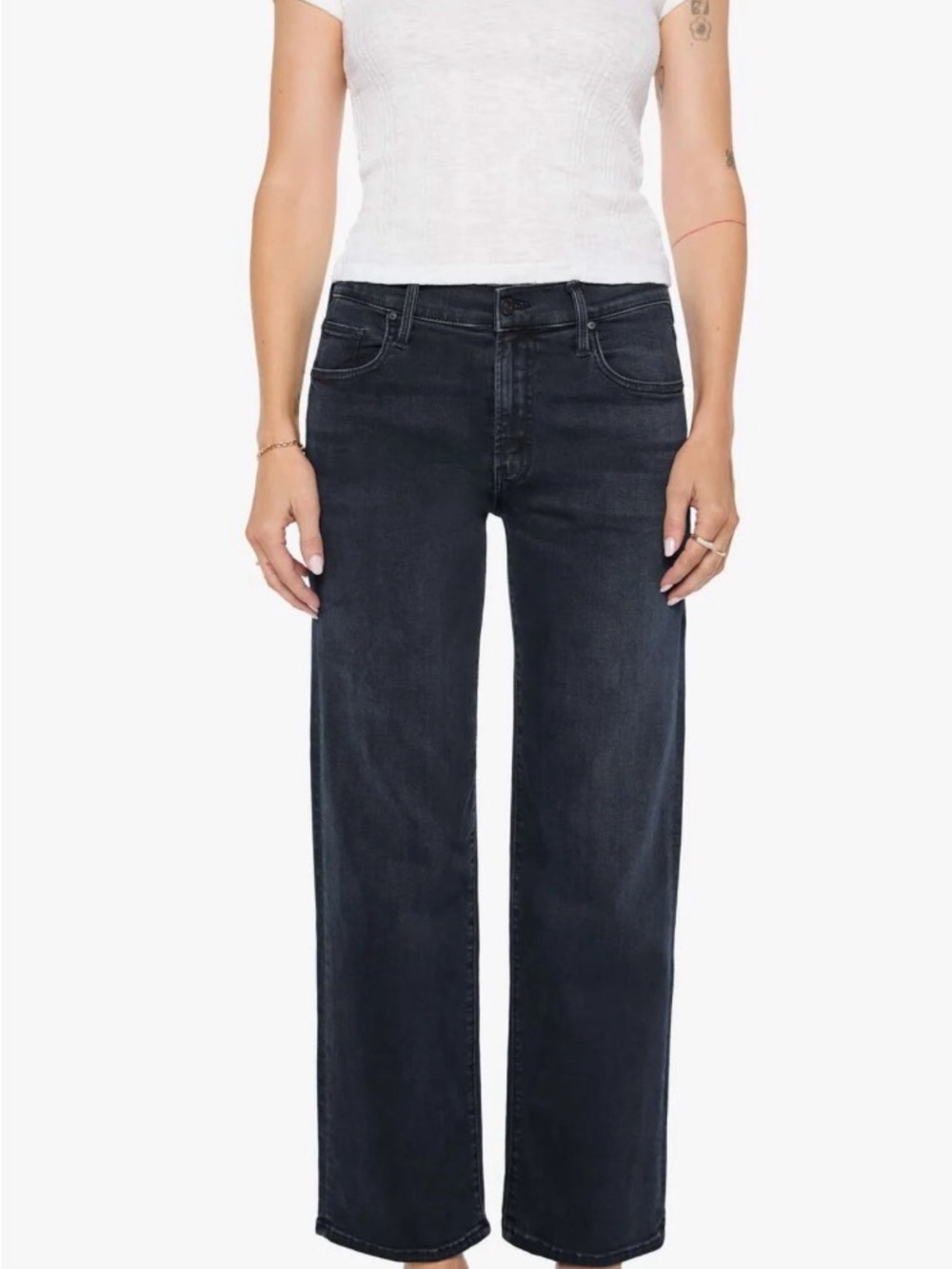 MOTHER mid rise Rambler Ankle straight legzip fly dark blue wash night in Venice